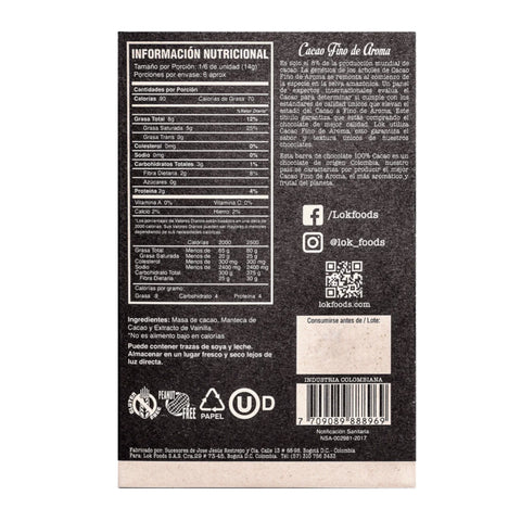 Nutritional information label on a product packaging with brand logo and QR code.
