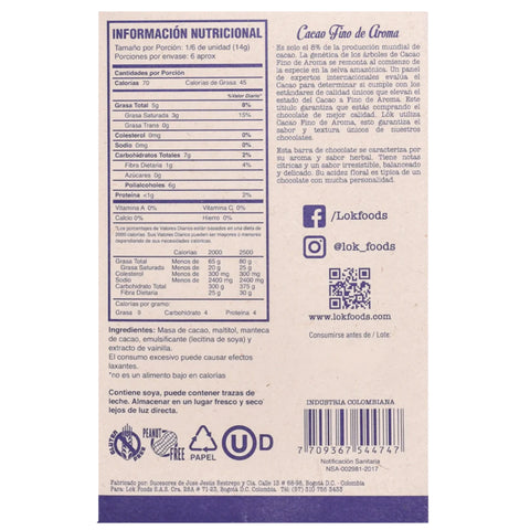 Nutritional information label on a product packaging with text and logos.