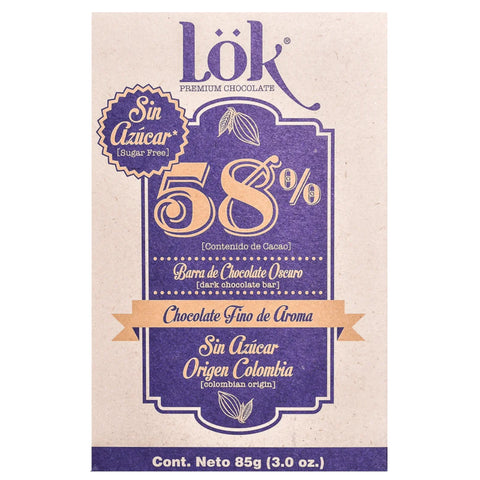 Lök chocolate bar packaging with purple and beige design on a white background