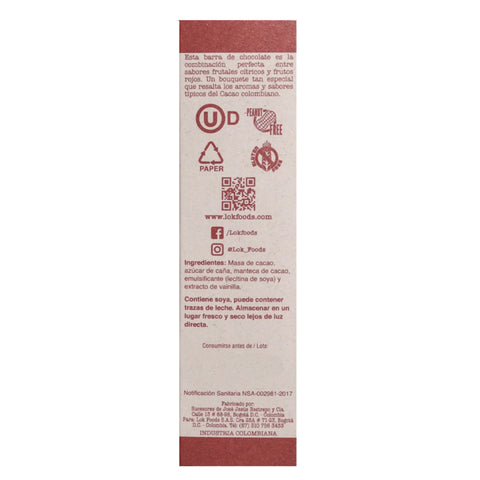 Back of a chocolate bar packaging with text and logos on a white background