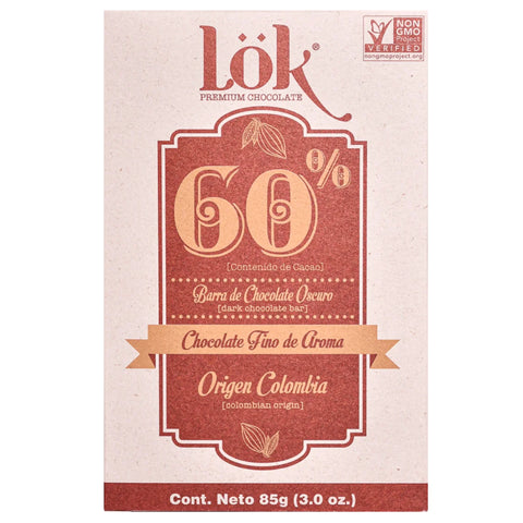 Lök chocolate bar packaging with 60% cocoa on a light background
