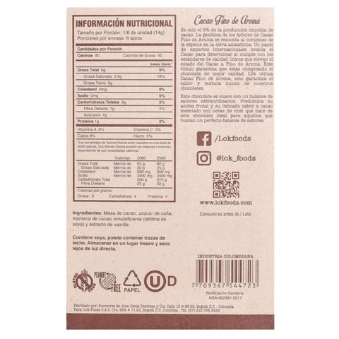 Nutritional information label on a product packaging with text and QR code.