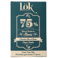 Tableta de Chocolate Negro 75% Cacao con Stevia | Sin Azúcar 70g