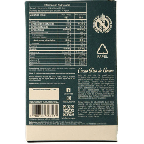 Dark Chocolate Bar 85% Cacao with Stevia | Sugar-Free 70g