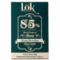 Dark Chocolate Bar 85% Cacao with Stevia | Sugar-Free 70g