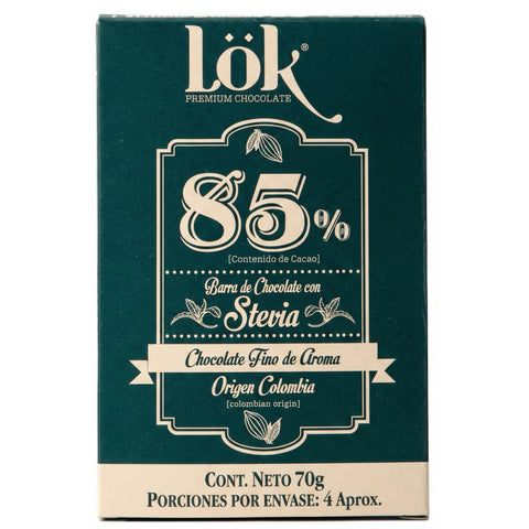 Dark Chocolate Bar 85% Cacao with Stevia | Sugar-Free 70g