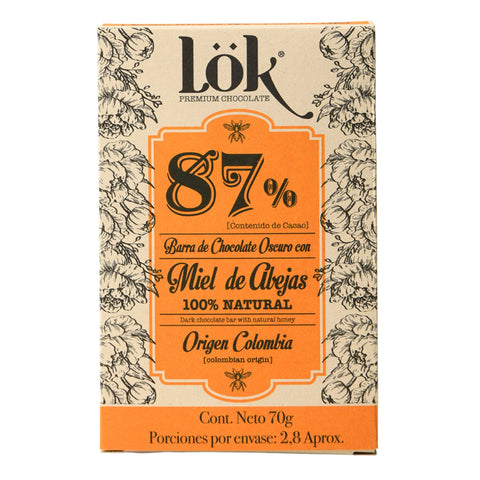 Chocolate bar packaging with floral design and 'Lök' branding on a white background