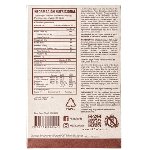 Nutritional information and ingredient list on a product label with branding details.