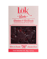 Dark Chocolate Bar with Cranberries and Pink Salt | 70% Cacao | 85g
