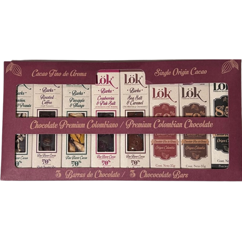 Gourmet chocolate gift box containing 8 assorted 35g bars