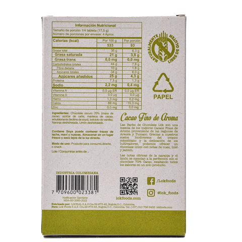 Back of a food packaging with nutritional information and branding on a white background