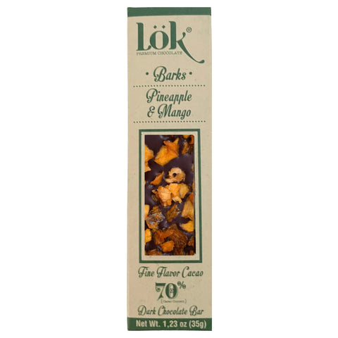 Box of Lok Pineapple & Mango Barks on a white background
