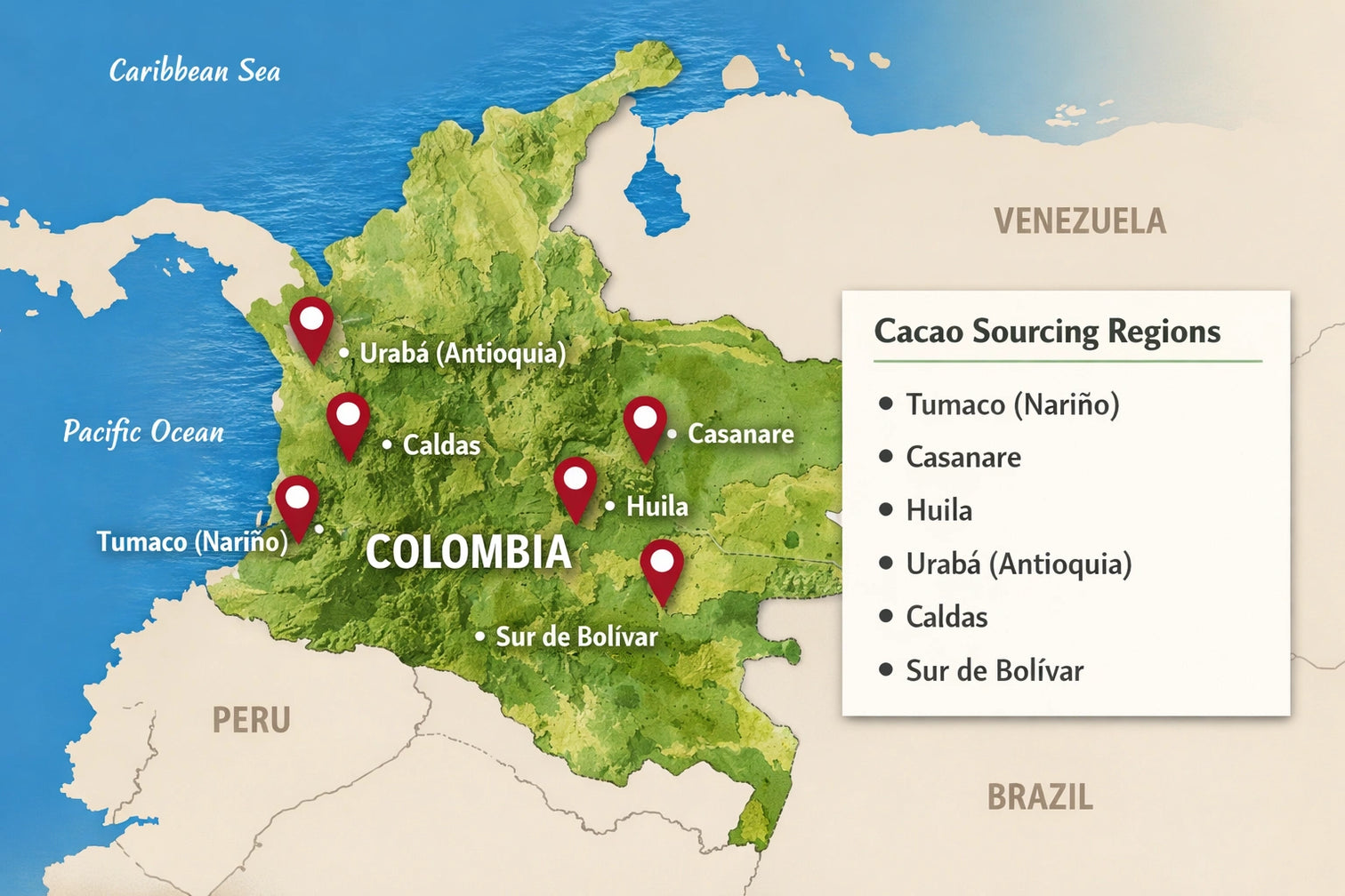 Colombian Map Sourcing cacao