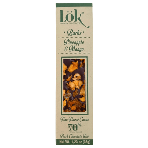 Box of Lok Pineapple & Mango Barks on a white background