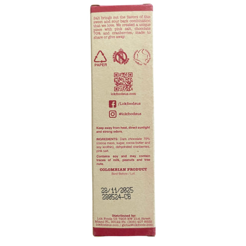 Back of a chocolate bar packaging with text and branding on a white background