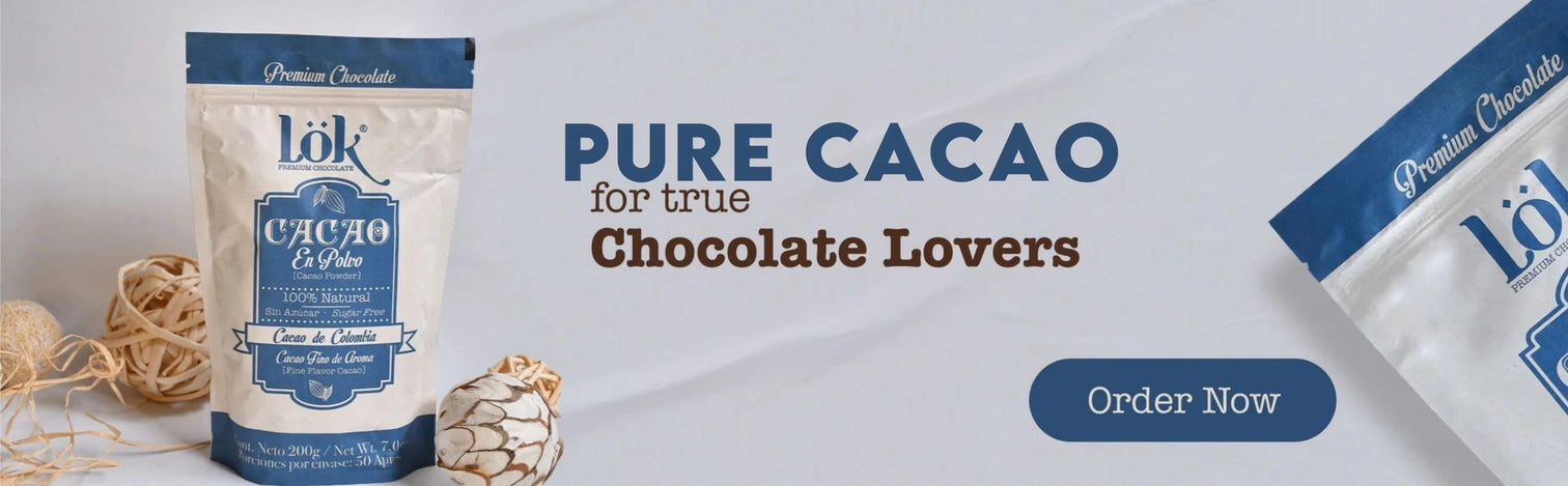 Lok Cacao Elite packaging with promotional text on a light background