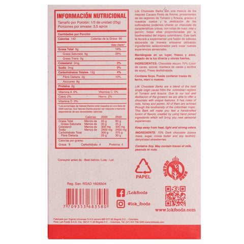 Nutritional information label on a product packaging with red and white color scheme.