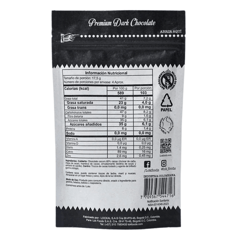 Cacao Nibs Covered with Dark Chocolate | 60% Cacao | 75g - Lök Foods Austria