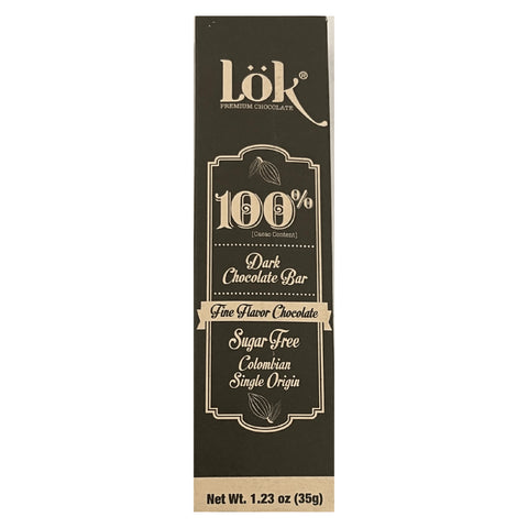 Lök Premium Chocolate 100% Dark Chocolate Bar packaging on a white background