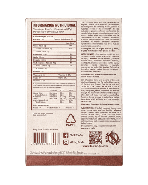 Dark Chocolate Bar with Caramel and Sea Salt | 70% Cacao | 85g - Lök Foods Austria