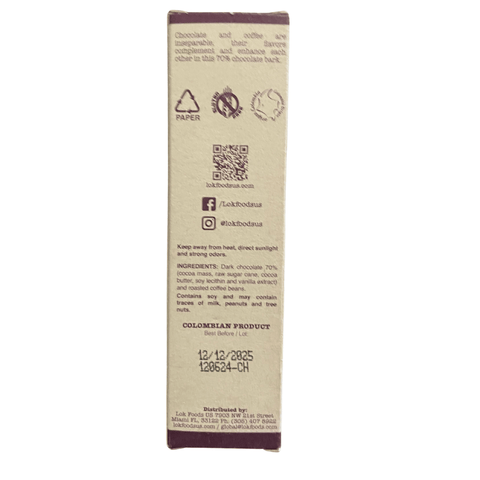 Dark Chocolate Bar with Coffee Beans | 70% Cacao | 35g - Lök Foods Austria