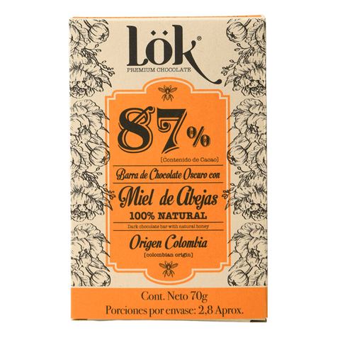 Dark Chocolate Bar with Honey | 87% Cacao | 70g - Lök Foods Austria