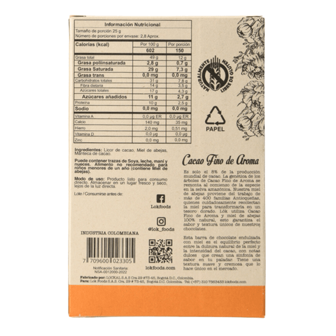 Dark Chocolate Bar with Honey | 87% Cacao | 70g - Lök Foods Austria