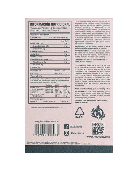 Dark Chocolate Bar with Nuts: Pistachios, Almonds & Peanuts | 70% Cacao | 85g - Lök Foods Austria