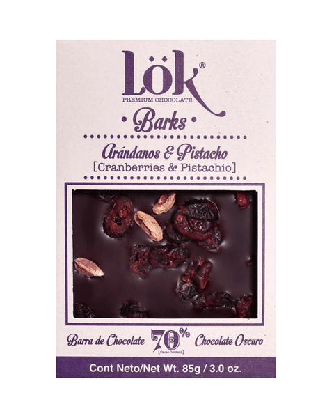 Dark Chocolate Bar with Nuts: Pistachios and Cranberries | 70% Cacao | 85g - Lök Foods Austria