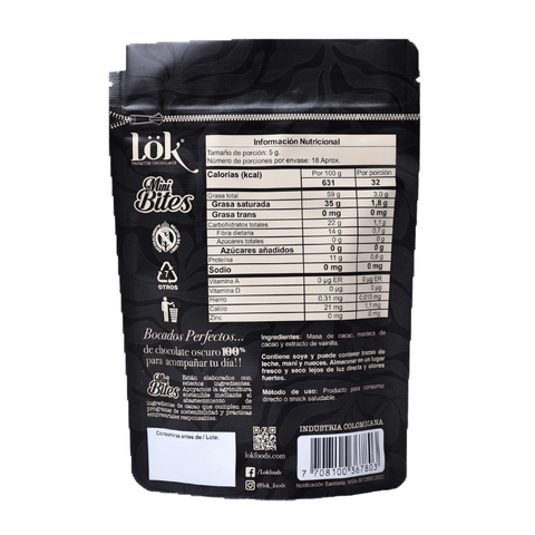 Dark Chocolate Mini Bites Sugar - Free | 100% Cacao | 90g - Lök Foods Austria
