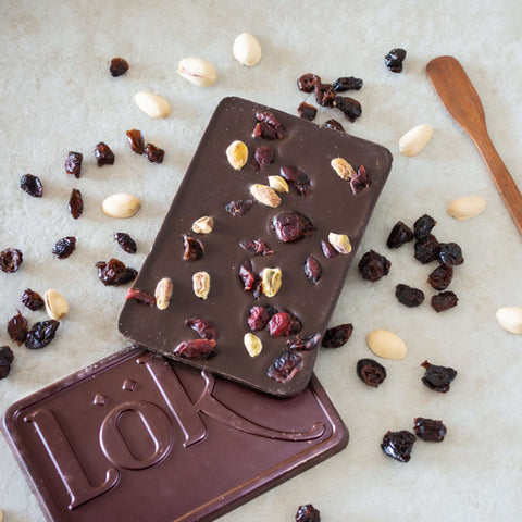 Dark Chocolate Bar with Nuts: Pistachios and Cranberries | 70% Cacao | 85g - Lök Foods Austria